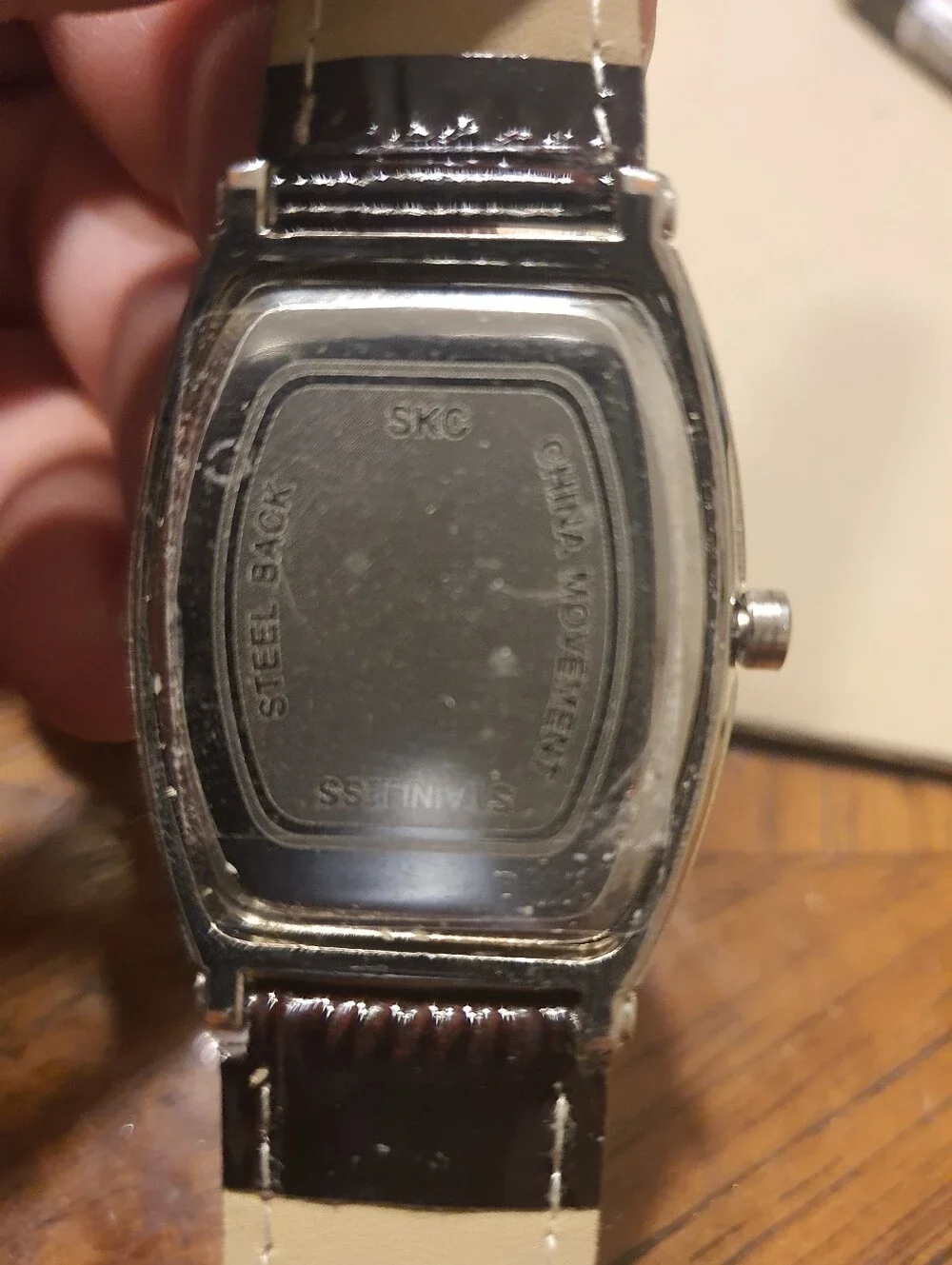 10/$20 SKC Silver Leather Men's Tank Watch